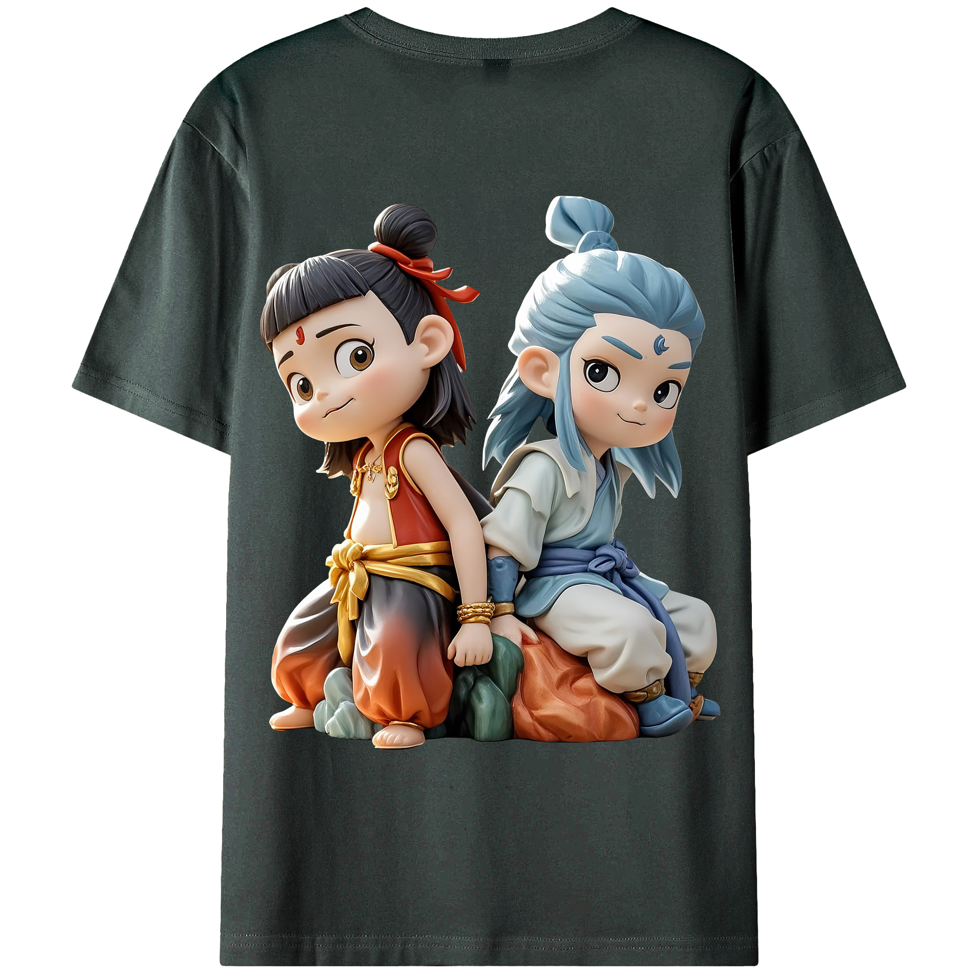 （画像用） Ne Zha 2 ナタ 魔童の大暴れ 綿100％ メンズ半袖Tシャツ（バックプリント） 通気性